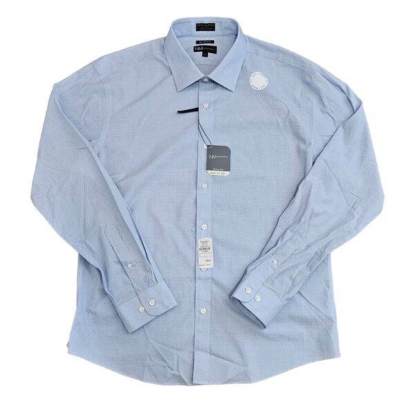 Neiman Marcus (Mens Large) Slim Fit Blue Long-Sleeve Button Dress Shirt Stretch - Picture 1 of 7